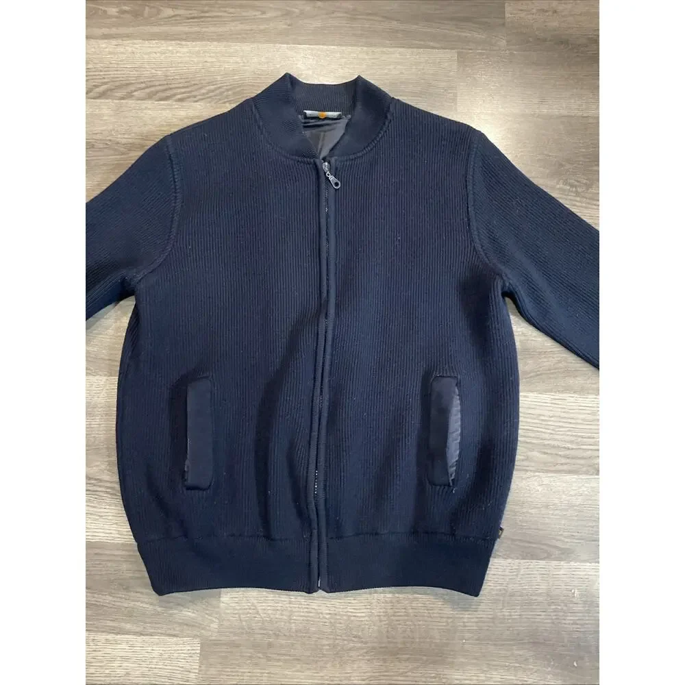 Navy & Green Zip Up Jacket Navy Blue Grandma Sweater Women’s Large